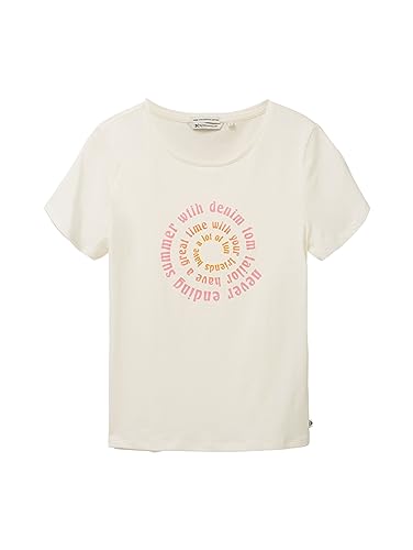TOM TAILOR Denim Damska koszulka z nadrukiem, 10348 - Gardenia White, XXL