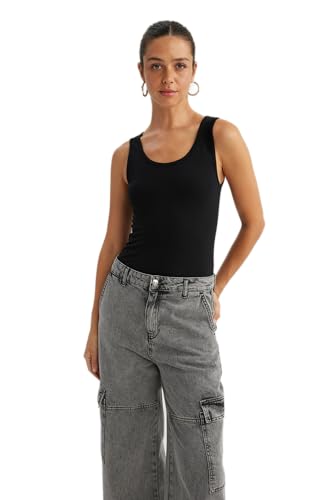 DeFacto Damski top typu crop top, sportowy top damski, modny top damski, sportowy styl, wszechstronne łączenie, czarny, M