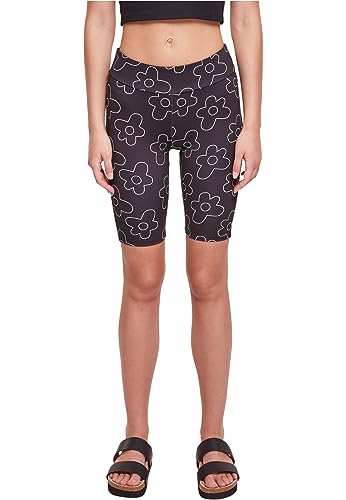 Urban Classics Damskie szorty High Waist AOP Tech Cycle szorty damskie krótkie czarne, czarny kwiat, S
