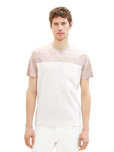 TOM TAILOR Męski T-shirt w stylu Colorblock, 32034 - White Streaky Melange, 3XL