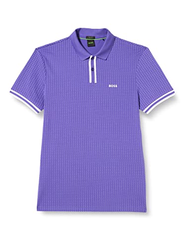 BOSS Męska koszulka polo Paddy 5 Slim-Fit ze stretchu bawełny z nadrukiem w kropki, Dark Purple502, XS