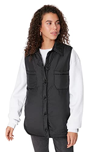 Trendyol Damska kamizelka oversize z kołnierzem tkana, czarna, S, Czarny, S
