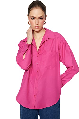 Trendyol Damska koszula oversize z kołnierzykiem, fuksja, 36