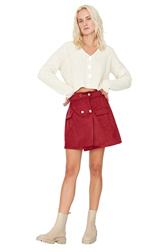Trendyol Damska damska mini spódnica z dzianiny o linii A, bordowa, S, Burgund, S