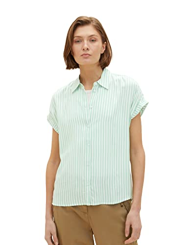 TOM TAILOR Damski Bluzka 1035881, 31202 - Green White Stripe Woven, 46