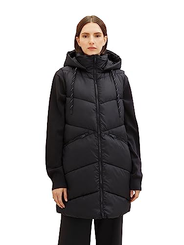 TOM TAILOR Damska kamizelka pikowana Longstyle, 14482-Deep Black, 3XL