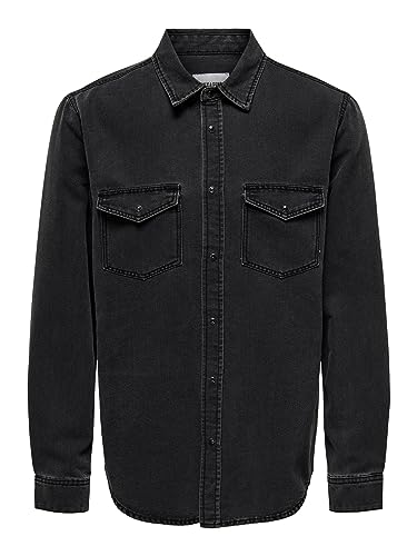 ONLY & SONS Męska koszula jeans, Dark Grey Denim, XS