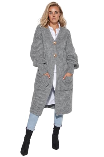 Makadamia Kardigan damski, szary melanż, jeden rozmiar