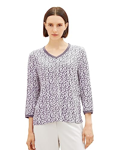 TOM TAILOR Damska koszulka z długim rękawem ze wzorem, 33766 - Wzór w szare kwiaty, 3XL