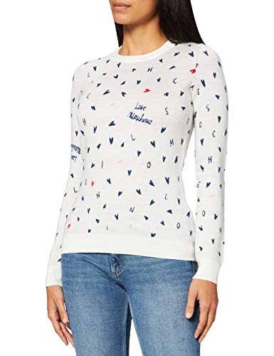Love Moschino Damski sweter z mikro-serduszkami na całej długości, z okrągłym dekoltem, f.bco scri.nere, 38