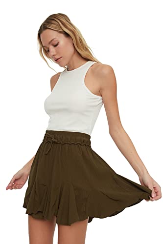 TRENDYOL Damska spódnica mini skater regular fit dzianinowa, khaki, XS
