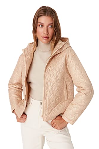 Trendyol Damska bluza z kapturem, zwykła, kurtka zimowa, beżowa, XS, BEŻOWY