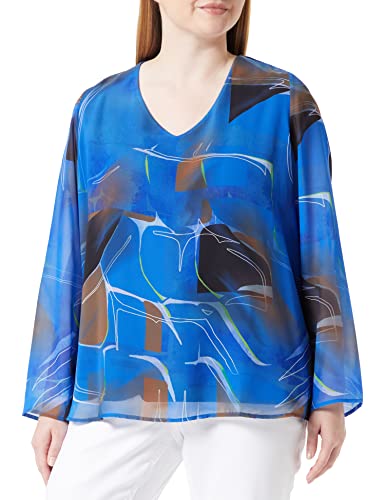 Samoon Damska bluzka szyfonowa z wbudowanym topem z długim rękawem T-shirt z długim rękawem okrągły dekolt bluzka szyfonowa wzorzysta, Wzór Blue Bonnet, 52