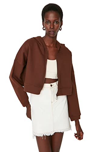 Trendyol Damska bluza z kapturem z dzianiny Singard, Brązowy, XS