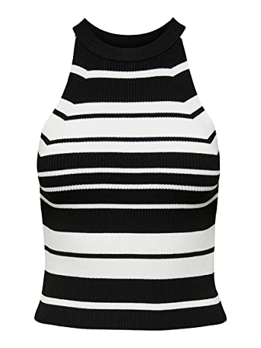 ONLY Damski top z dzianiny wiązany na szyi, czarny, XS