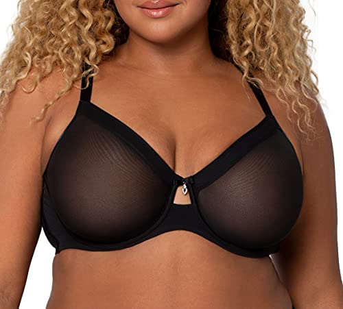 Curvy Couture Damski biustonosz Sheer Mesh Full Coverage Unlined Underwire Bra z pełnym pokryciem, Black Hue, 70G