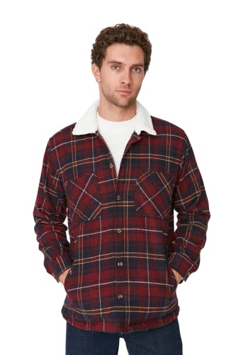 Trendyol Męska kurtka z klapą, w kratę, regularny płaszcz, bordowy, rozmiar 2XL, Burgund
