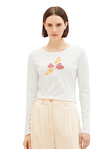TOM TAILOR Damska koszulka z długim rękawem z nadrukiem, 10315-Whisper White, XL