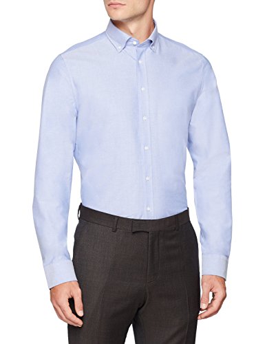 Seidensticker Slim Langarm Mit Button-Down Kragen Soft Uni Smart Business Koszula męska, Niebieski (Blau 13), 45