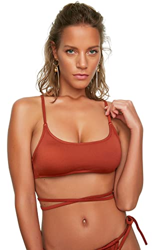 Trendyol damski top z dzianiny Bralette dla kobiet Stroje kąpielowe (1 szt.), Cynamon, 42