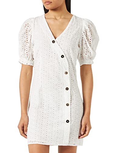 faina Damska sukienka mozaikowa z haftem dziurkowanym, biała, S
