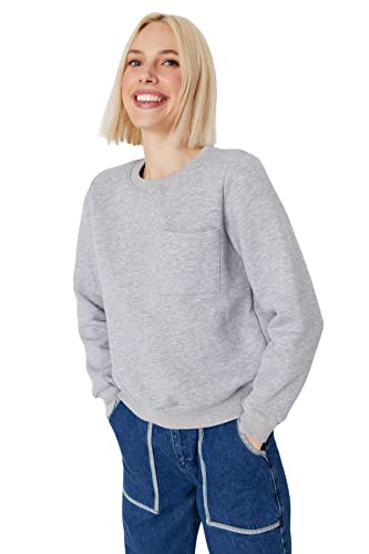 TRENDYOL Damska bluza Crew Neck Plain Regular, szary, L