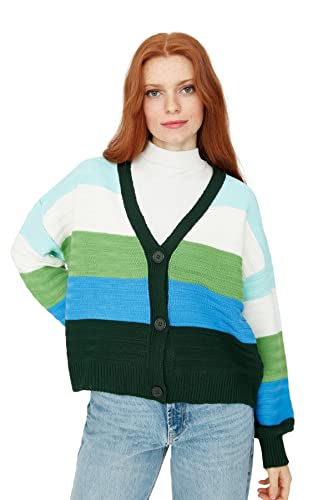 Trendyol Damski sweter rozpinany kardigan z dekoltem w serek, zielony, S, ZIELONY, S
