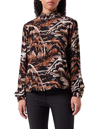 KAFFE damska bluzka z wysokim dekoltem z długim rękawem z nadrukiem, brązowy ton Big Liaf Print, 36