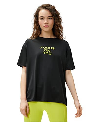 Koton Damska koszulka sportowa z nadrukiem oversized, czarny (999), M