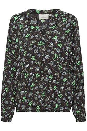 KAFFE Damska bluza z długim rękawem, czarno-zielona paisley kwiat, 44