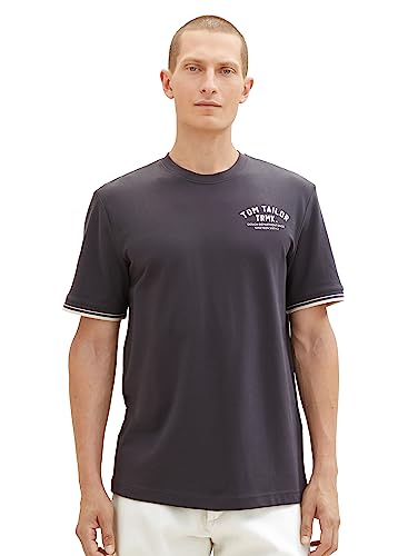 TOM TAILOR Męski T-shirt z nadrukiem logo, 10899-tarmac grey, 3XL