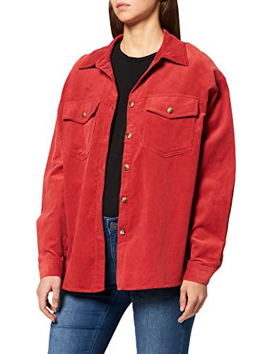 NA-KD Damska koszula sztruksowa zapinana na guziki, Dusty Red, 34