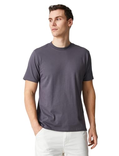 Koton Męski T-shirt Basic z okrągłym dekoltem i krótkim rękawem, Anthracite (924), L