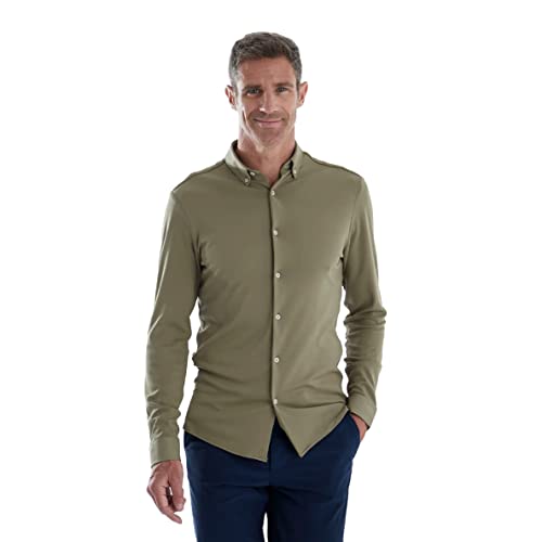 Casualowa koszula męska bez prasowania, odporna na zagniecenia, odpycha plamy, bez smug potu, antyzapachowa, oddychająca, męska koszula z długim rękawem Entalle Slim Fit, Ciemnozielony, L