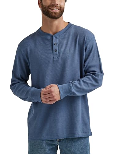 Wrangler Authentics Męska koszula Henley z długim rękawem, Vintage indygo, L