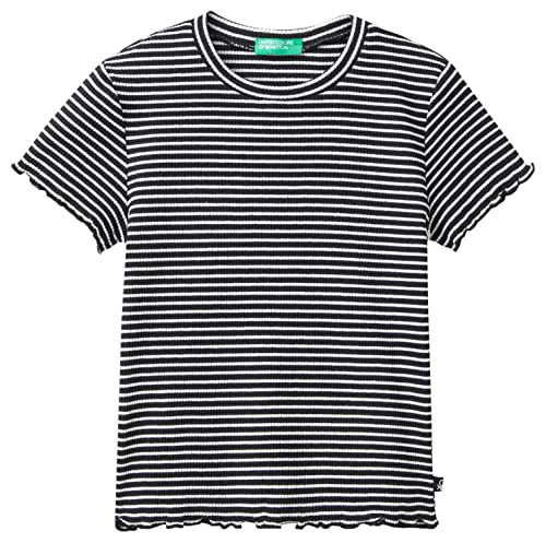United Colors of Benetton Koszulka dziewczęca z krótkim rękawem, Nero a Righe Bianche 953, XL