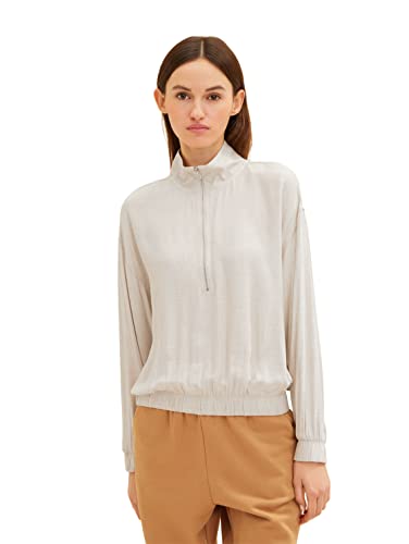 TOM TAILOR Denim Damski Bluzka z zamkiem błyskawicznym 1034275, 30224 - Cloud Grey Melange, S