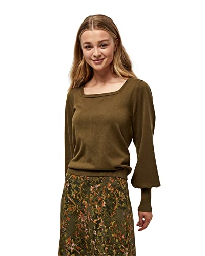 Minus Isra Knit sweter damski, sweter z dzianiny, 471 ciemnooliwkowy melanż, M