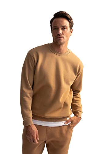 DeFacto Sweter z długim rękawem męski - okrągły dekolt bluza męska (camel, XL), piaskowy, XL