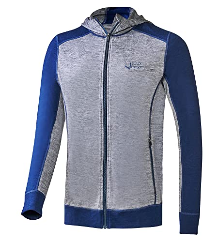 Black Crevice Męska kurtka z kapturem z merynosów, wysokiej jakości kurtka z merynosów, z 70% wełny merynosów i 30% PES, regulująca temperaturę bluza z kapturem z merynosów, sweter z merynosów, bez