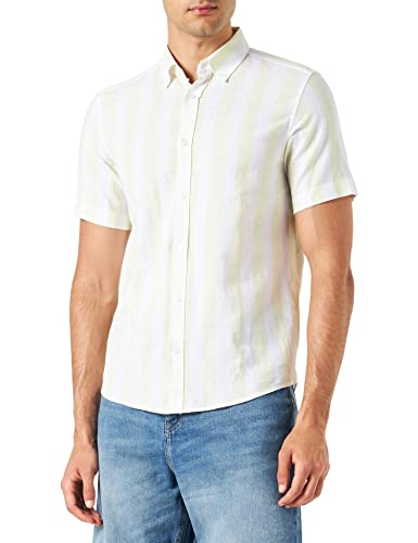 s.Oliver Męska koszula z krótkim rękawem, Zielony | biały 70g5, S