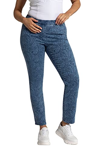 Ulla Popken Damskie legginsy z nadrukiem paisley, Sienna, Blue Denim, 44