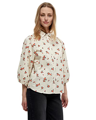 Minus Damska koszula Jena, Rozbity biały kwiat nadruk, 70 PL