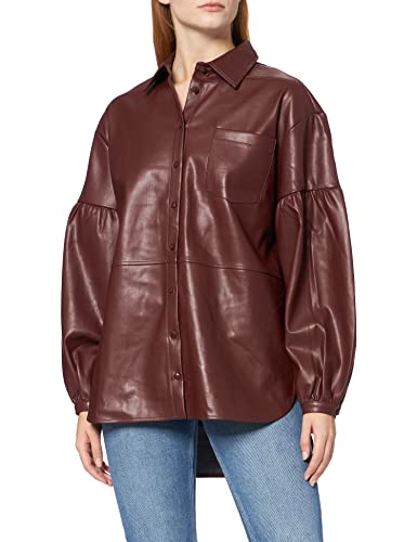 NA-KD Damska koszula oversize z bufiastymi rękawami Pu, Czerwony, 38