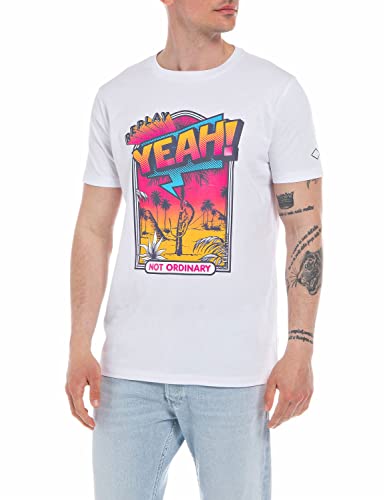 Replay Męski T-shirt M6465, 001 biały, XL, 001 White, XL