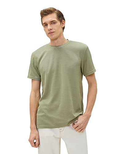 Koton Męski T-shirt Basic Crew Neck Short Sleeve Tissued, Zielony (781), XXL