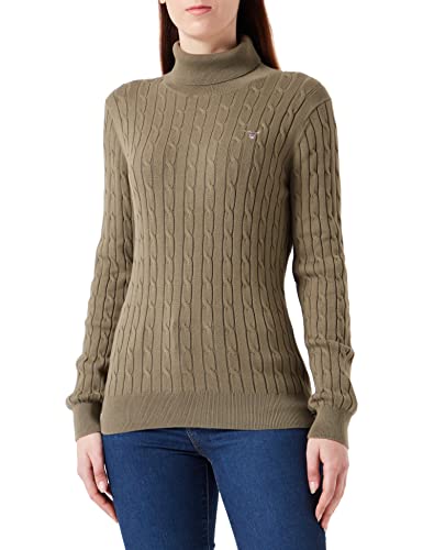 GANT Damski sweter ze stretchem Cotton Cable Turtle Neck, zielony (hunter green), M