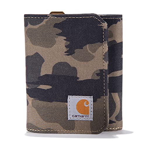Carhartt Męski Trifold, wytrzymały portfel dla mężczyzn, dostępny w stylu skóry i płótna, Nylonowa kaczka (Blind Duck Camo), jeden rozmiar