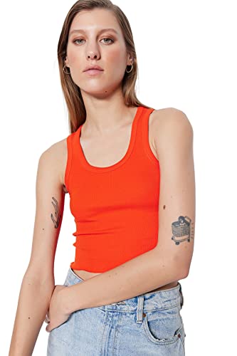 Trendyol Damska koszulka typu slim fit bodycon z okrągłym dekoltem dzianinowa, pomarańczowy, S