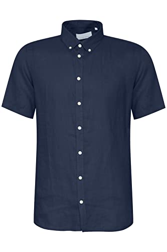 CASUAL FRIDAY CFAnton 100% lniana koszula męska z krótkim rękawem, koszula męska, kołnierzyk zapinany na guziki, jednokolorowa, regularny krój, Navy Blazer (193923), M